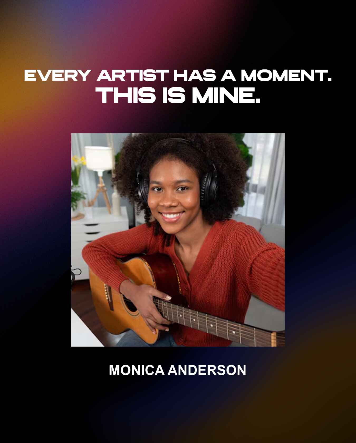 Example entry with artist photo and name Monica Anderson.